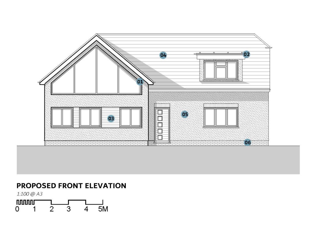 Lot: 24 - FREEHOLD SITE IN SEMI-RURAL LOCATION WITH PLANNING FOR A DETACHED DWELLING - Proposed Front Elevation